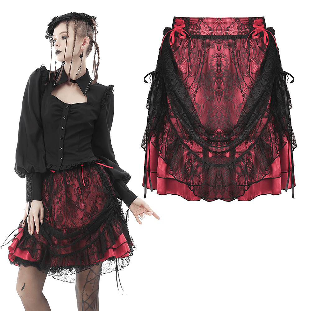 Victorian Gothic Women's Mini Skirt with Lace Cover