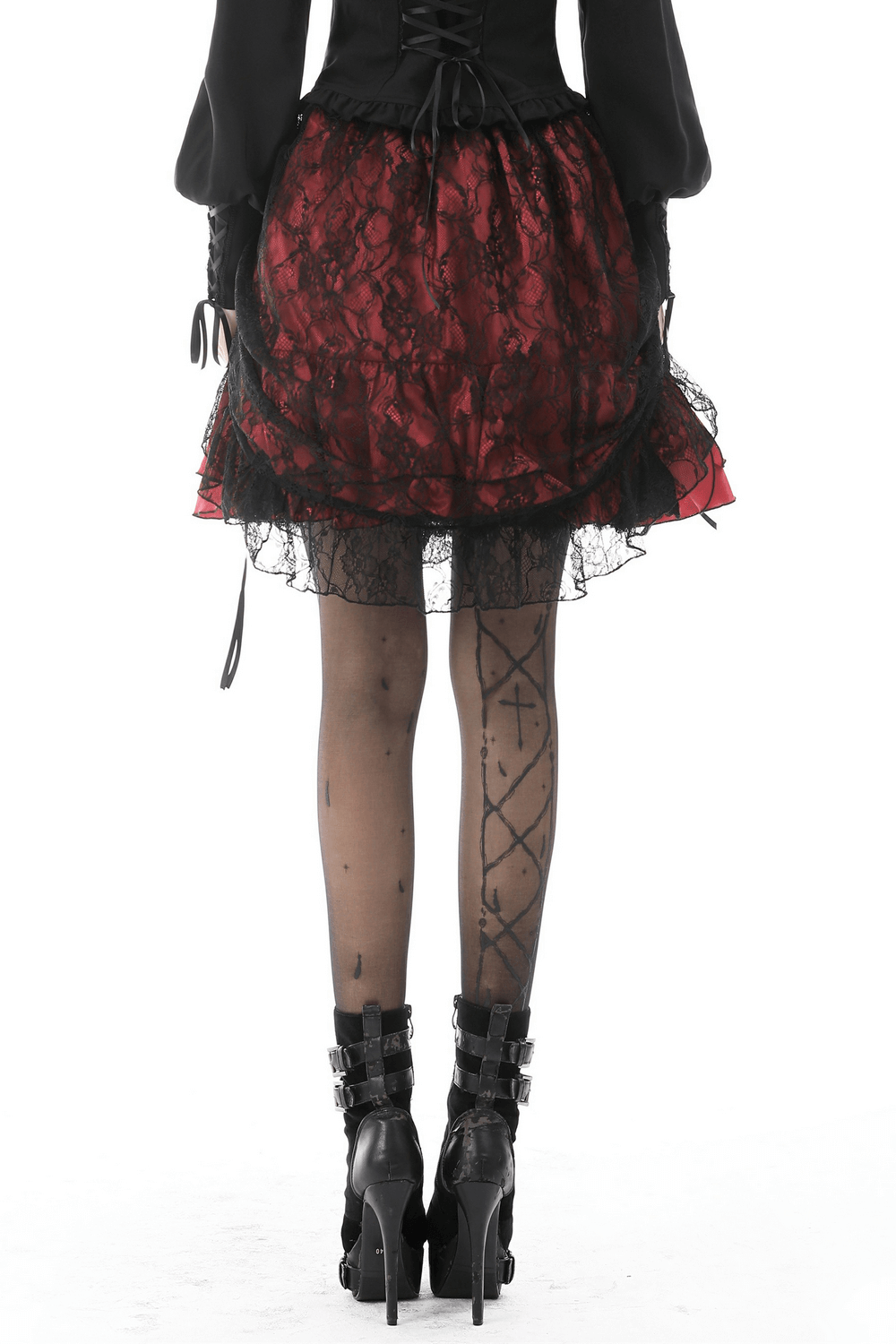 Victorian Gothic Women's Mini Skirt with Lace Cover