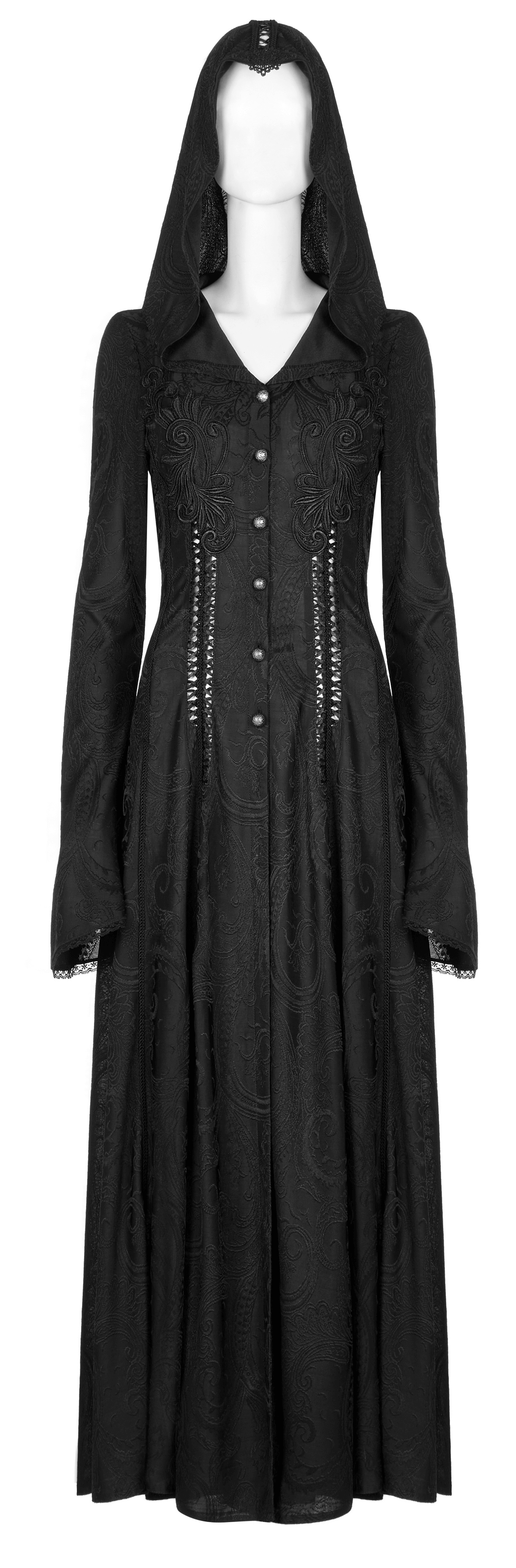 Victorian Hooded Black Lace Maxi Coat - HARD'N'HEAVY
