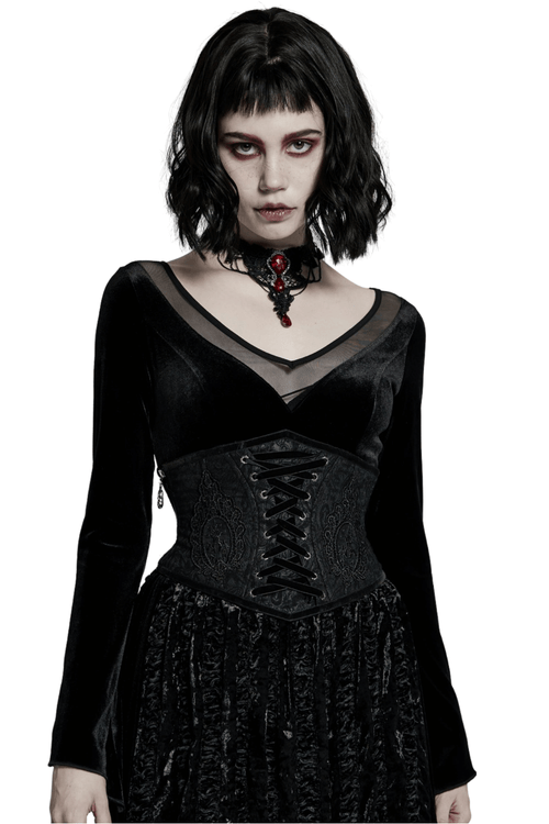 Viktorianisch inspiriertes Gothic-Korsett aus schwarzem Brokat