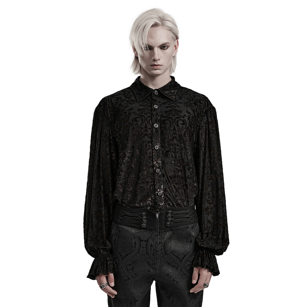 Victorian-Inspired Black Flocked Goth Shirt - HARD'N'HEAVY