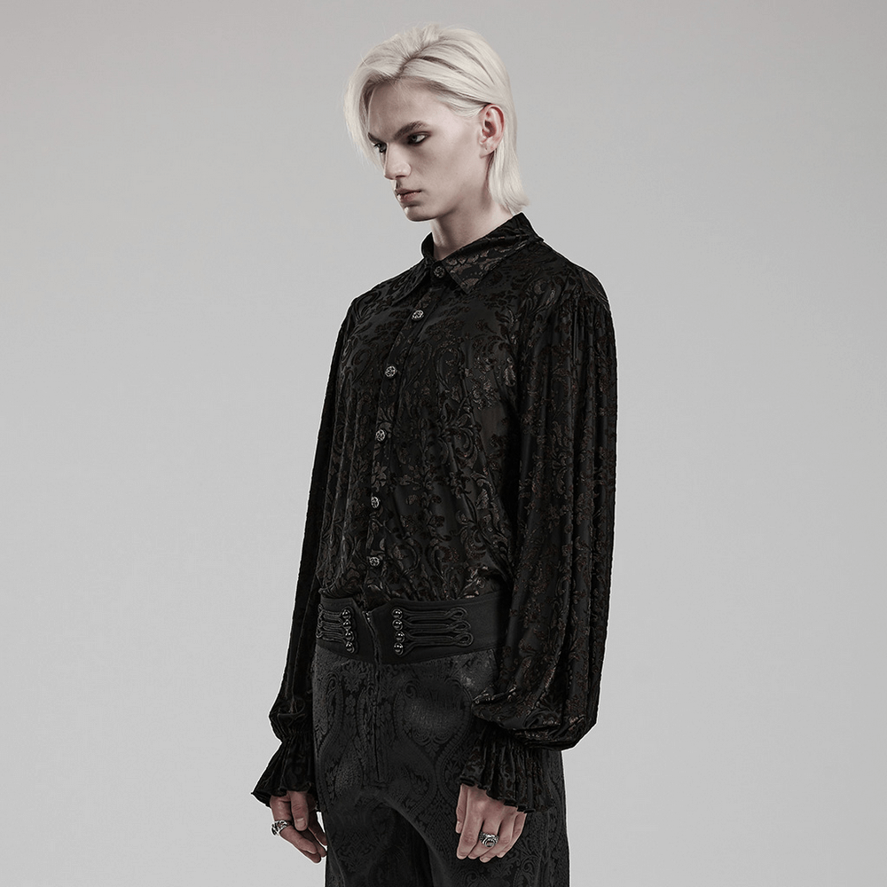 Victorian-Inspired Black Flocked Goth Shirt - HARD'N'HEAVY