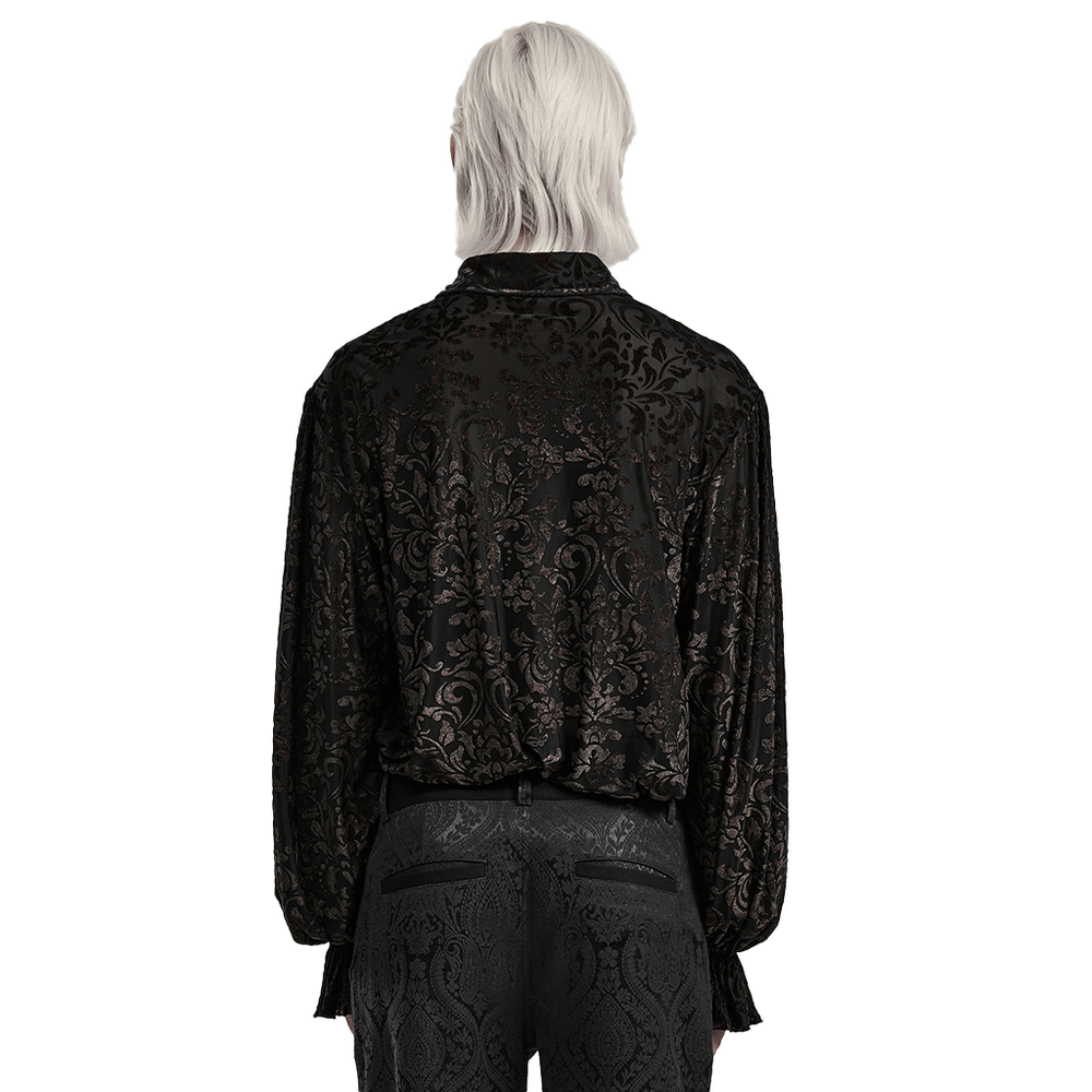 Victorian-Inspired Black Flocked Goth Shirt - HARD'N'HEAVY