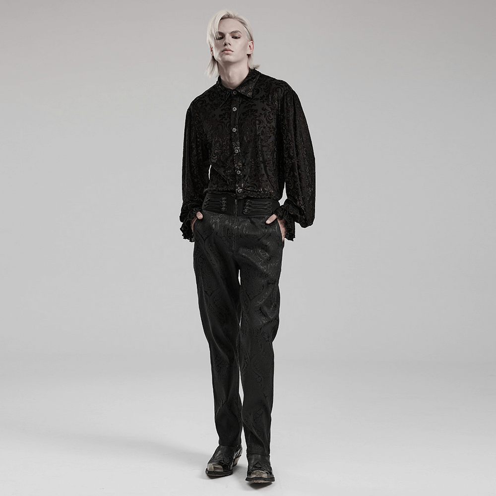 Victorian-Inspired Black Flocked Goth Shirt - HARD'N'HEAVY