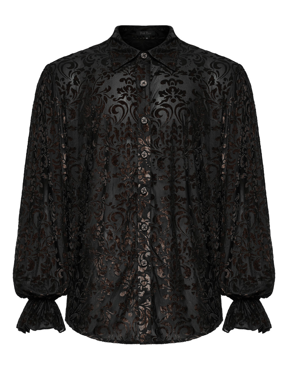 Victorian-Inspired Black Flocked Goth Shirt - HARD'N'HEAVY