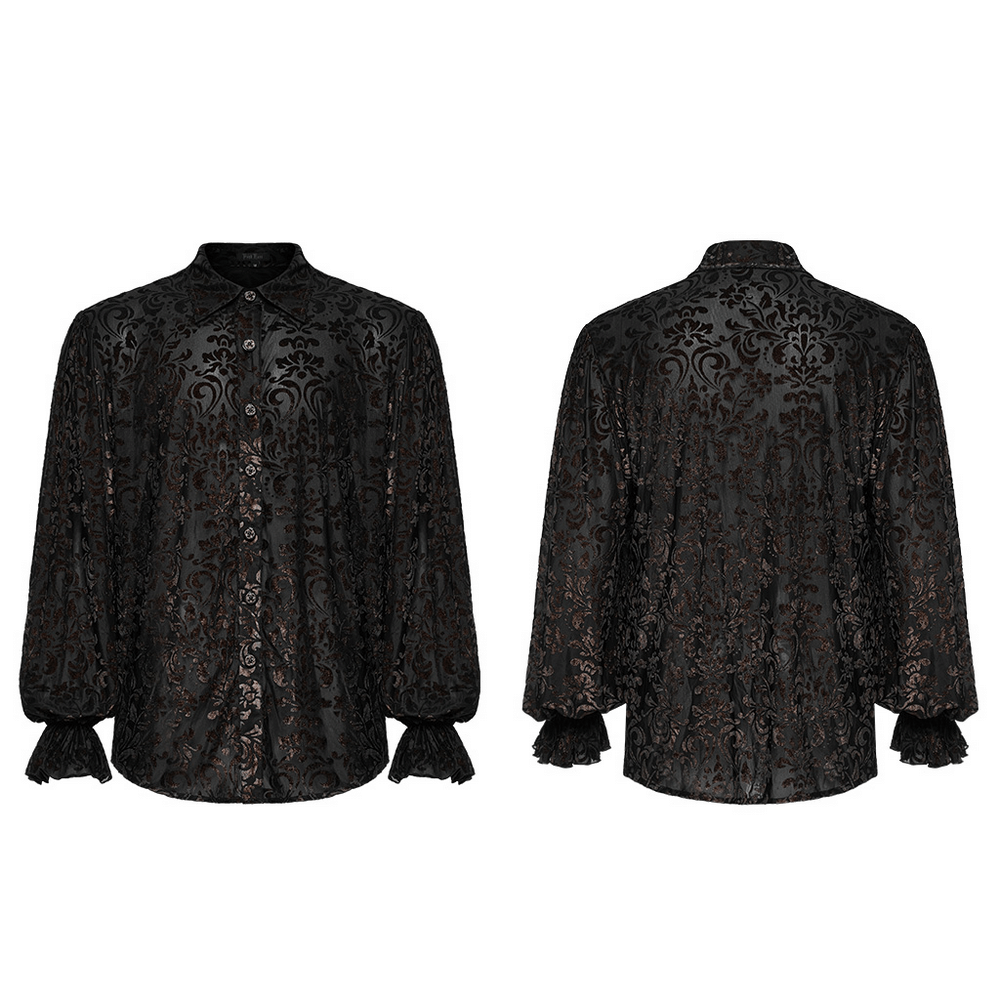 Victorian-Inspired Black Flocked Goth Shirt - HARD'N'HEAVY