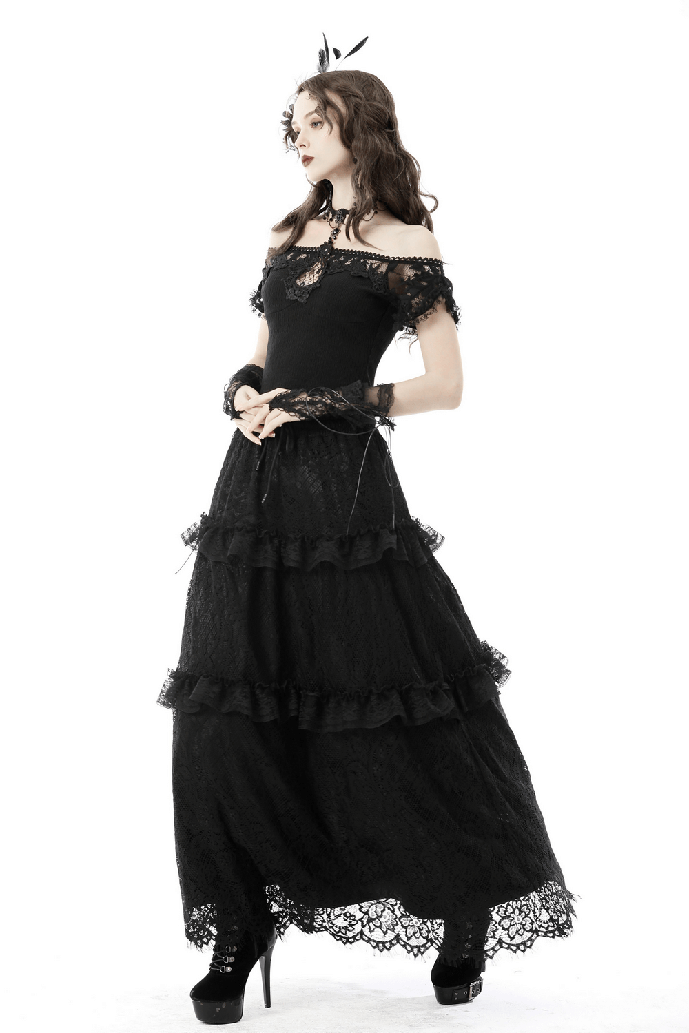 Victorian-Inspired Black Lace Off-the-Shoulder Top