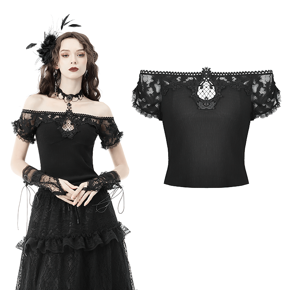 Victorian-Inspired Black Lace Off-the-Shoulder Top