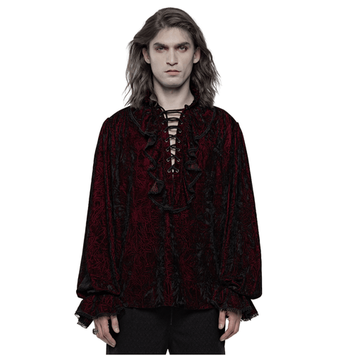 Victorian Inspired Crimped Velvet Gothic Shirt for Men