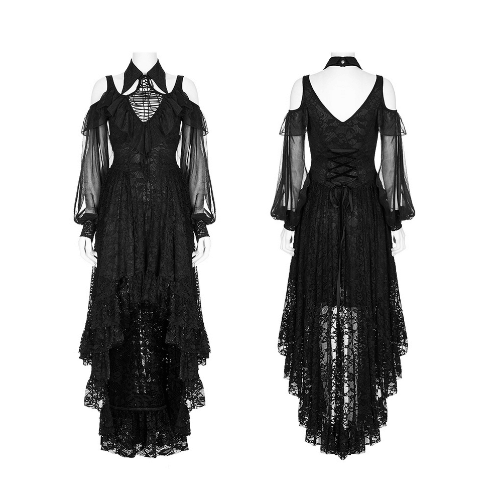 Victorian-Inspired Goth Lace Maxi Dress featuring off-the-shoulder design and elegant lace details, perfect for modern gothic style.