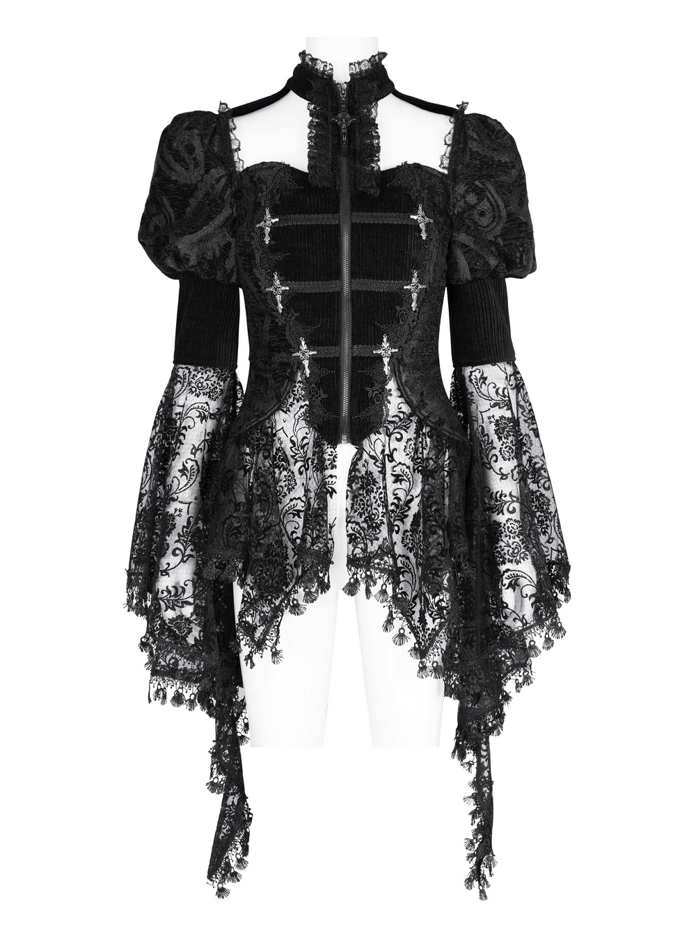 Victorian-Inspired Gothic Lace Blouse with Bell Sleeves