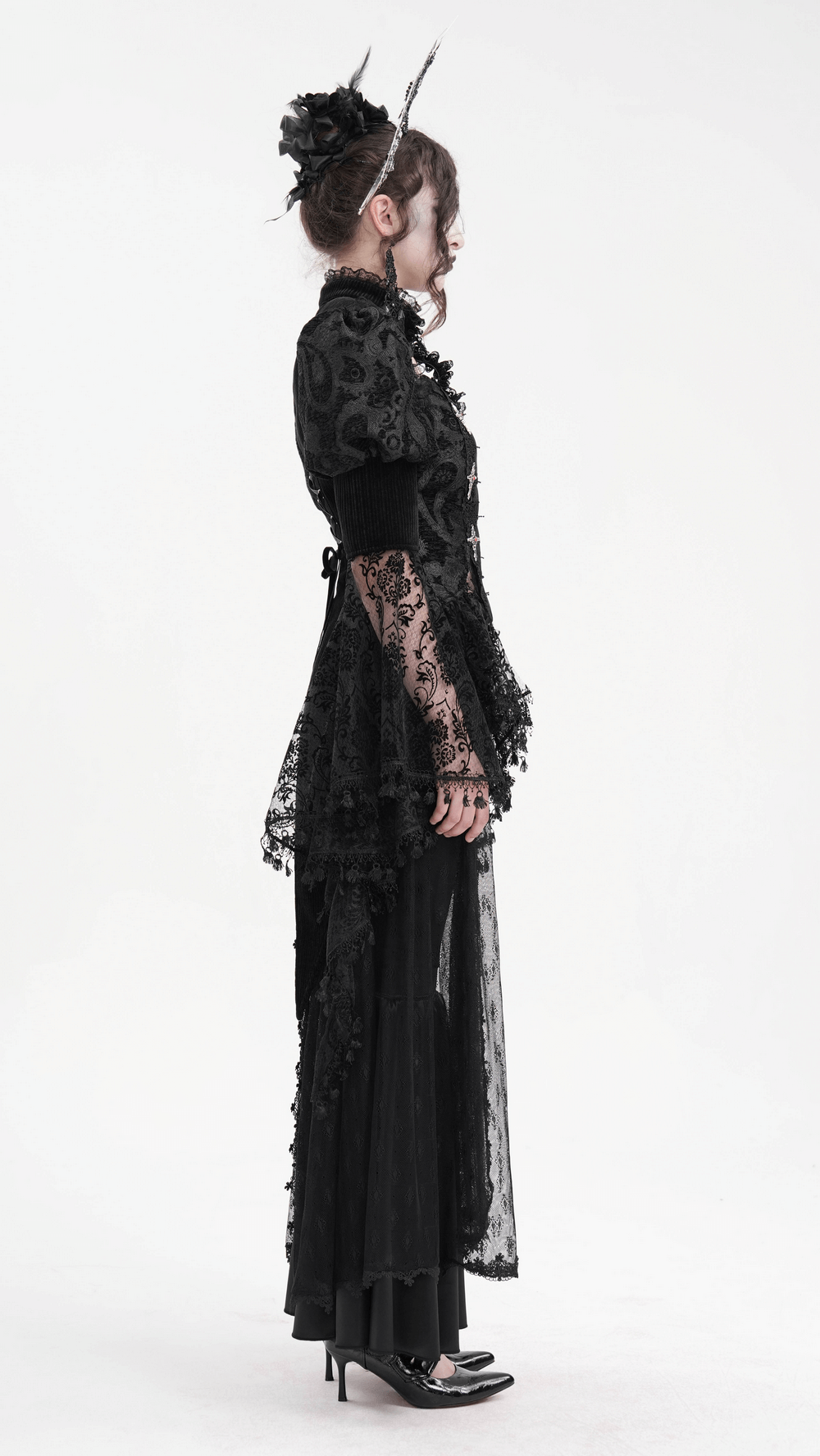 Victorian-Inspired Gothic Lace Blouse with Bell Sleeves