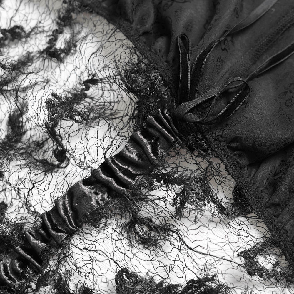 Victorian-Inspired Gothic Ruffle Skirt with Cross Details close-up of layered fabrics and textures