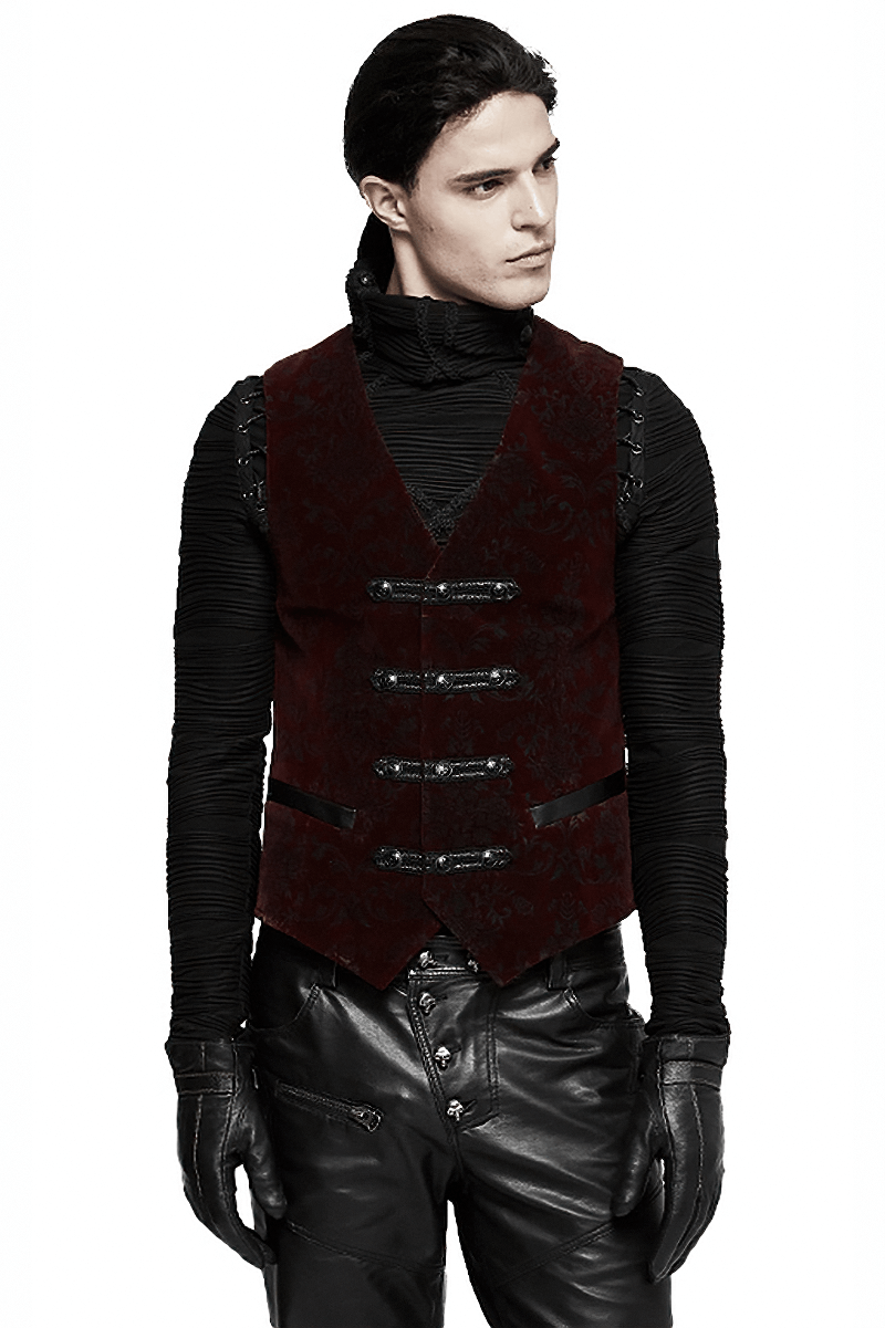 Victorian-inspired Gothic velveteen waistcoat, dark elegance and vintage tailored fit, perfect for a bold fashion statement.