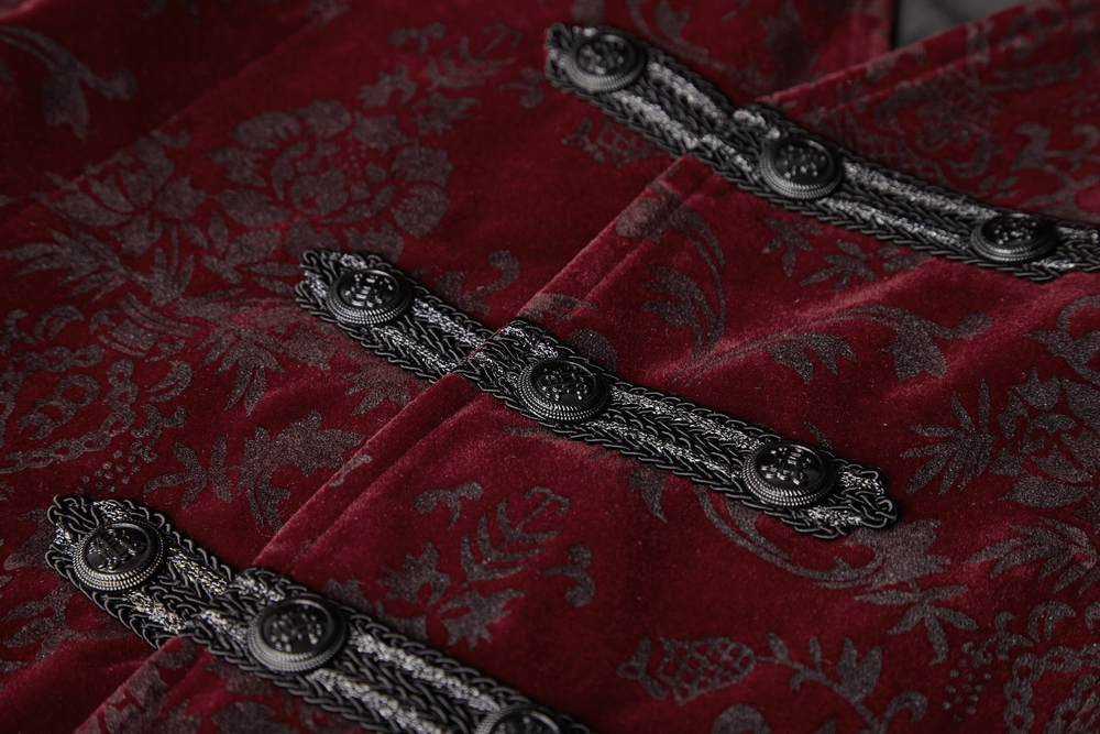 Victorian-Inspired Gothic Velveteen Printed Waistcoat - HARD'N'HEAVY
