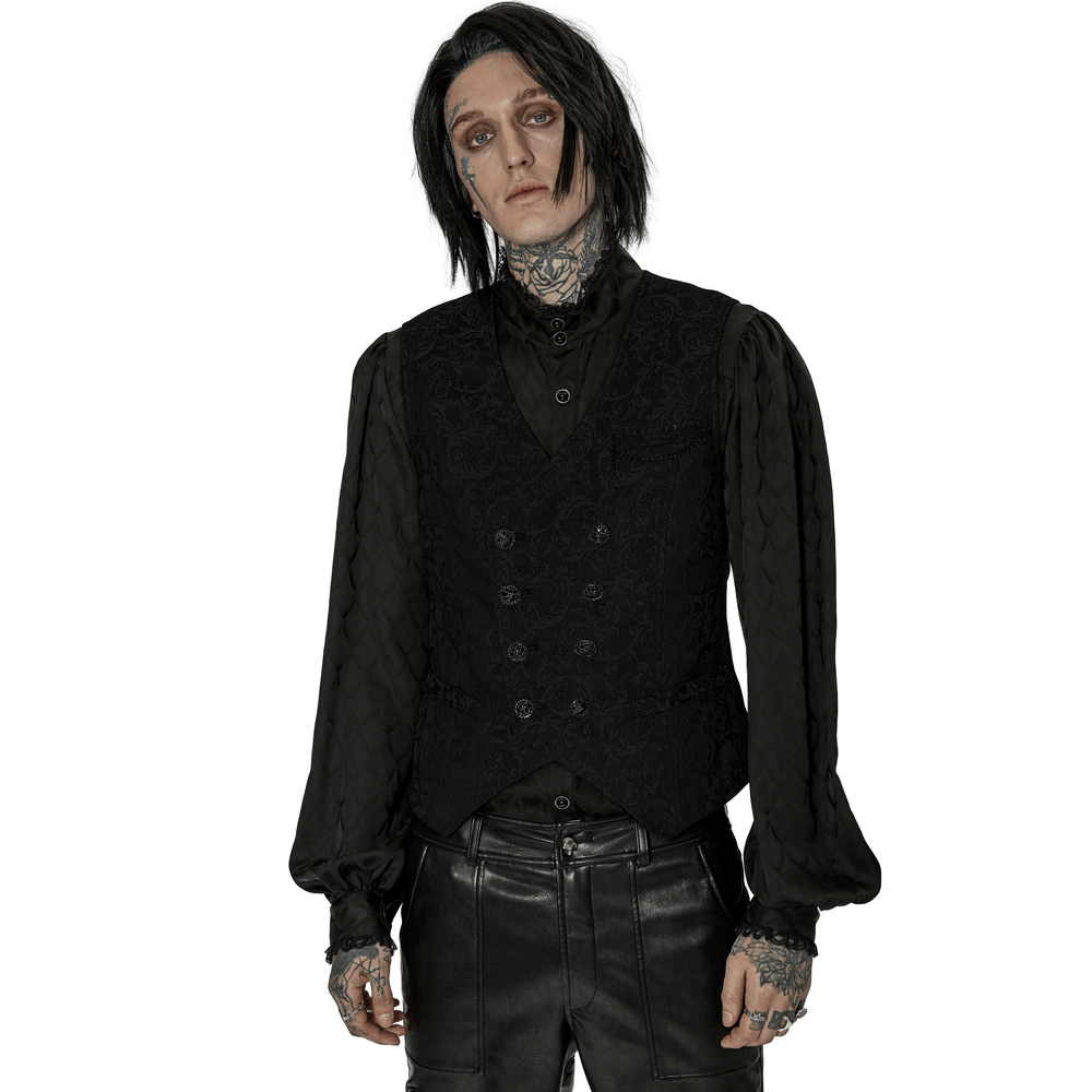 Victorian-Inspired Jacquard Formal Goth Vest - HARD'N'HEAVY