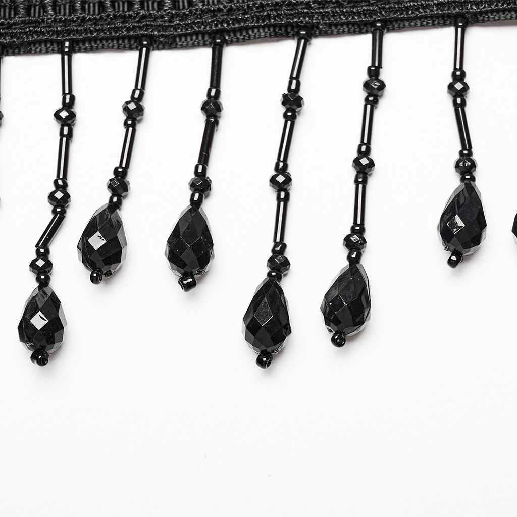 Victorian-Inspired Lace Choker with Black Beads - HARD'N'HEAVY