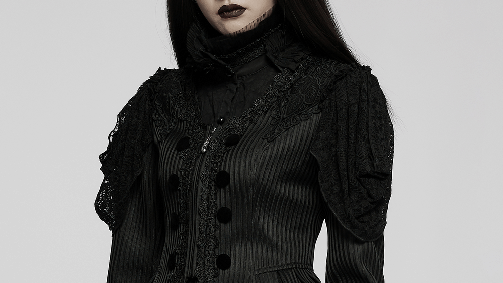 Victorian Inspired Lace Trimmed Pinstripe Tailcoat - HARD'N'HEAVY
