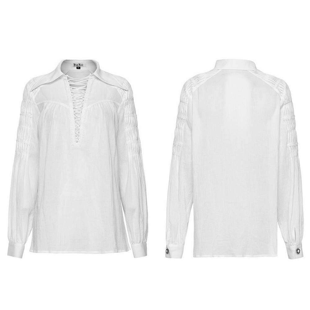 Victorian Inspired Lace-Up Goth Blouse in White - HARD'N'HEAVY