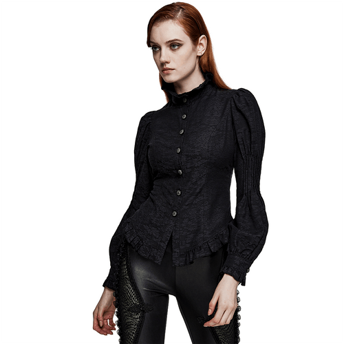 Viktorianisch inspirierte Gothic-Spitzenbluse mit Rüschenbesatz