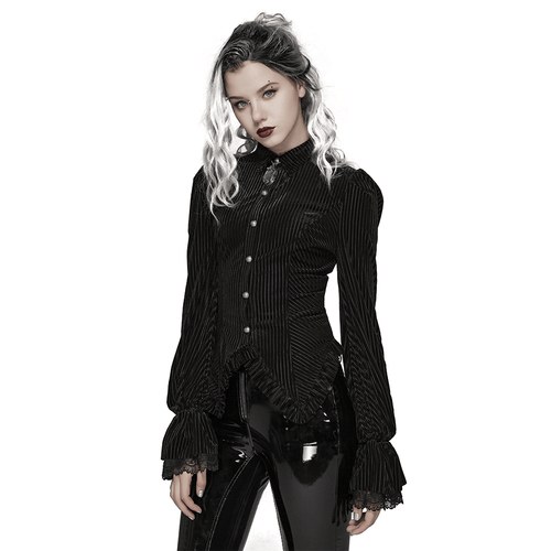 Viktorianisch inspirierte gestreifte Korsettbluse aus Samt für Damen