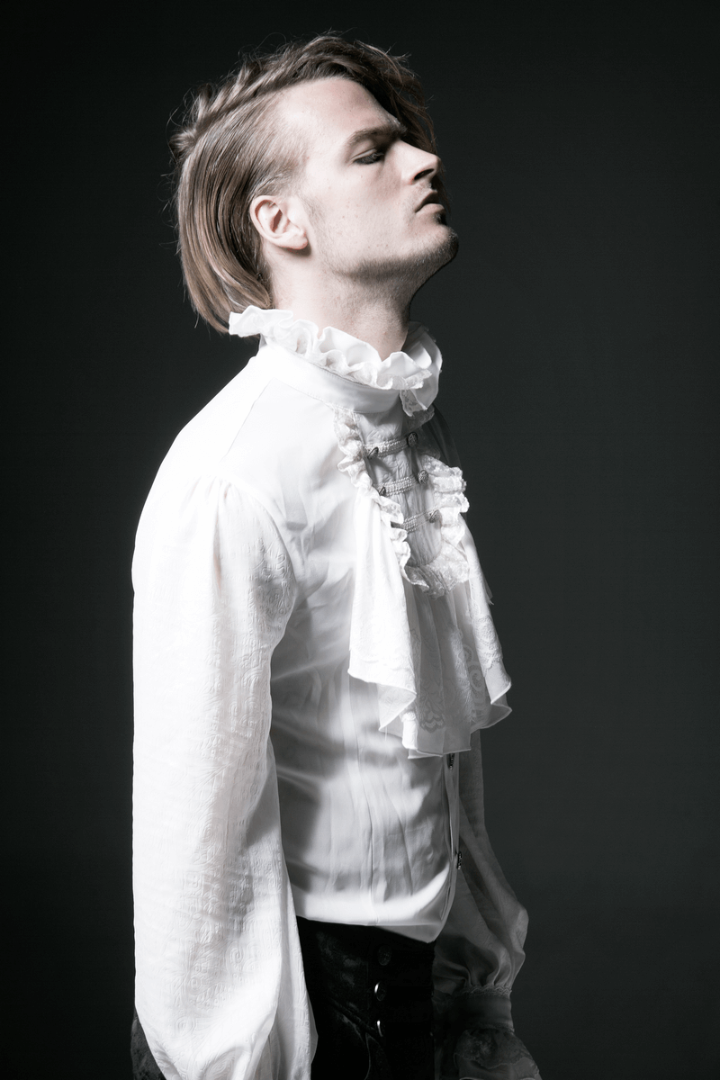 mens ruffled dress shirt Victorian Inspired White Ruffle Dress Shirt for Men