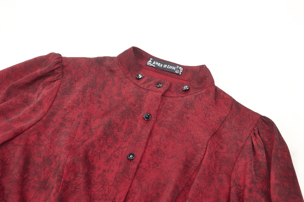 Victorian-Inspired Wine Red Lace and Ruffle Gothic Blouse