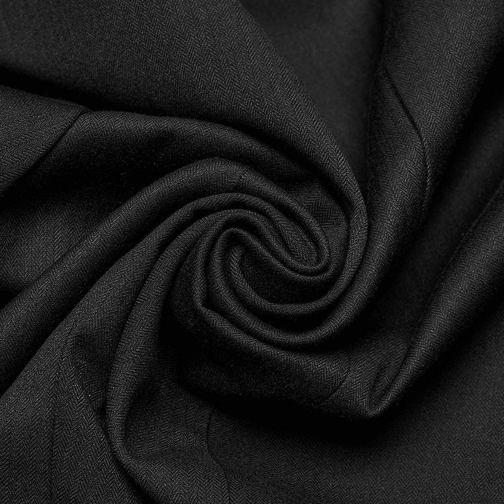 Close-up of luxurious black woven fabric, perfect for creating elegant menswear like a gothic tailcoat.