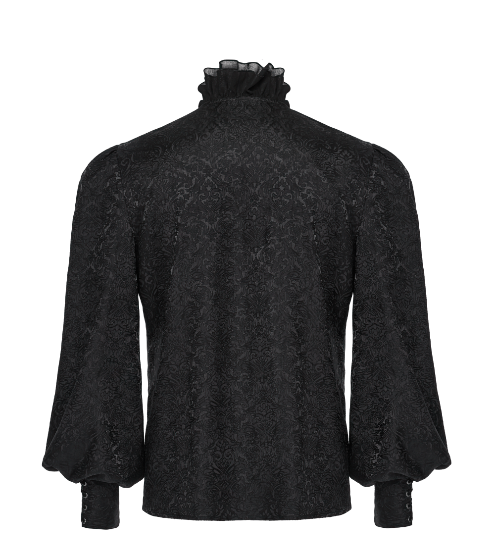 Back view of the Victorian Jacquard Shirt showcasing elegant ruffled collar and gothic lantern sleeves.