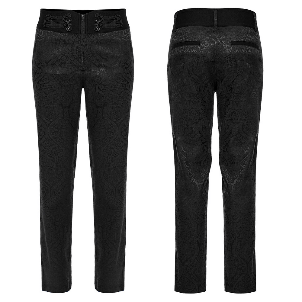 Gothic style Victorian jacquard twill men's trousers showcasing elegant design and intricate fabric pattern.