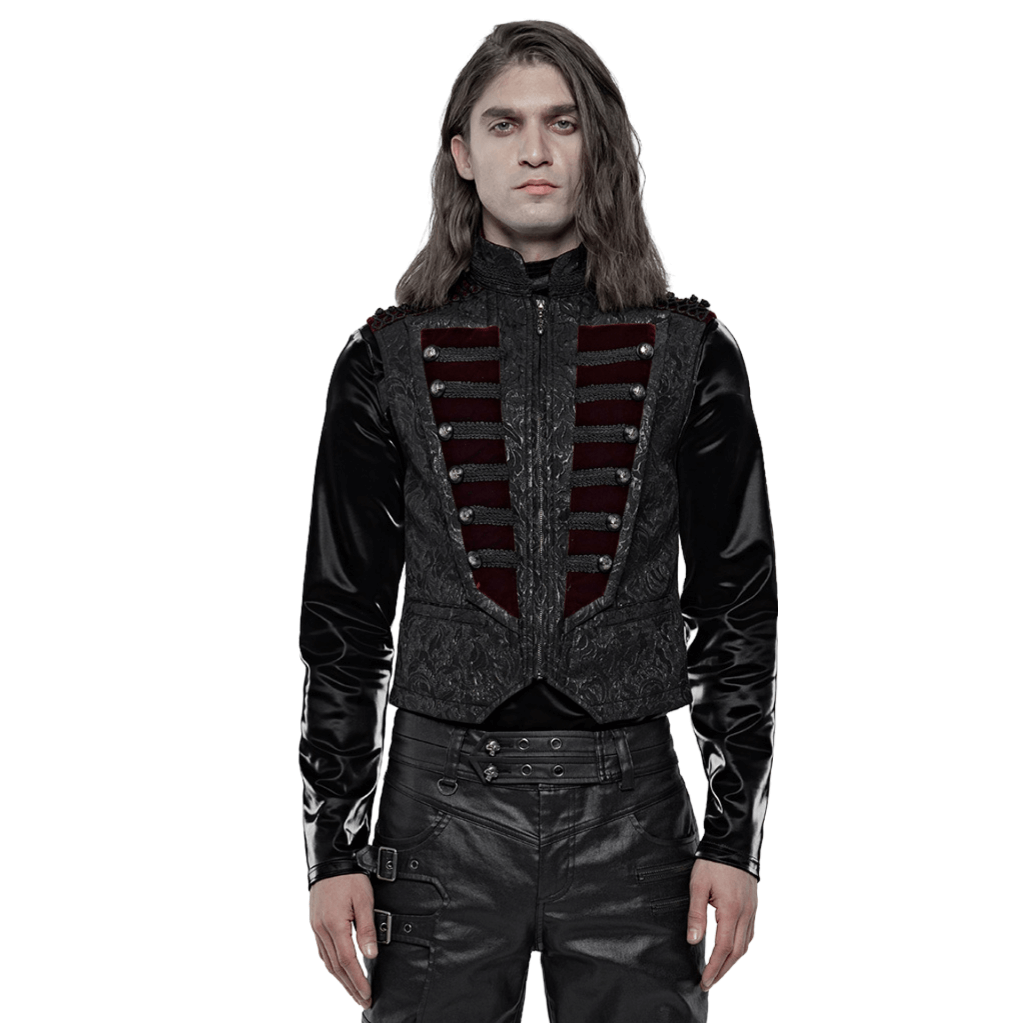 Gothic Men's Waistcoat in jacquard velvet, featuring stylish breasted decoration, perfect for a sophisticated look.