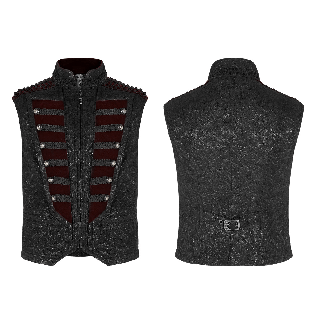 Victorian Jacquard Velvet Men's Gothic Waistcoat with exquisite decoration, in a stunning black design.