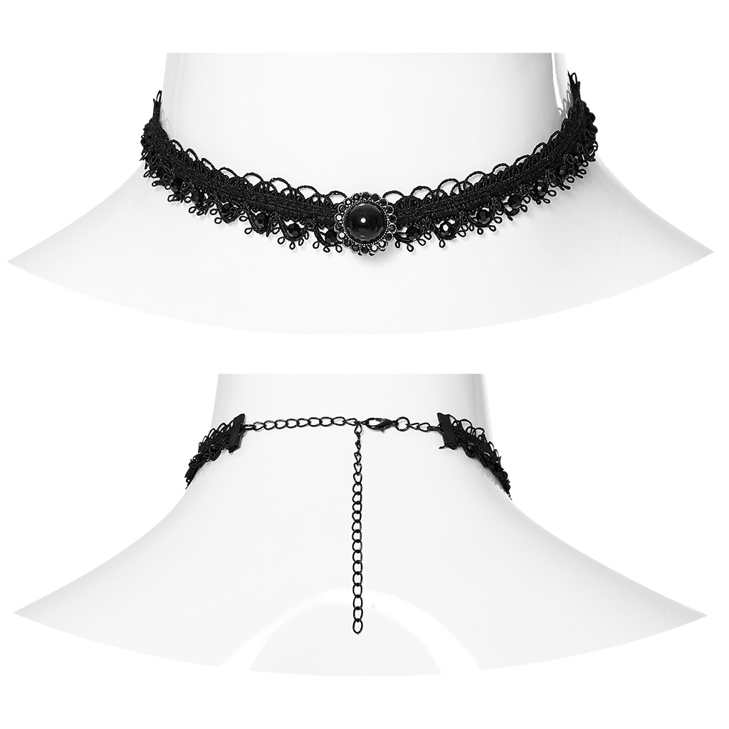 Victorian Lace Choker Necklace with Jet Black Gem - HARD'N'HEAVY