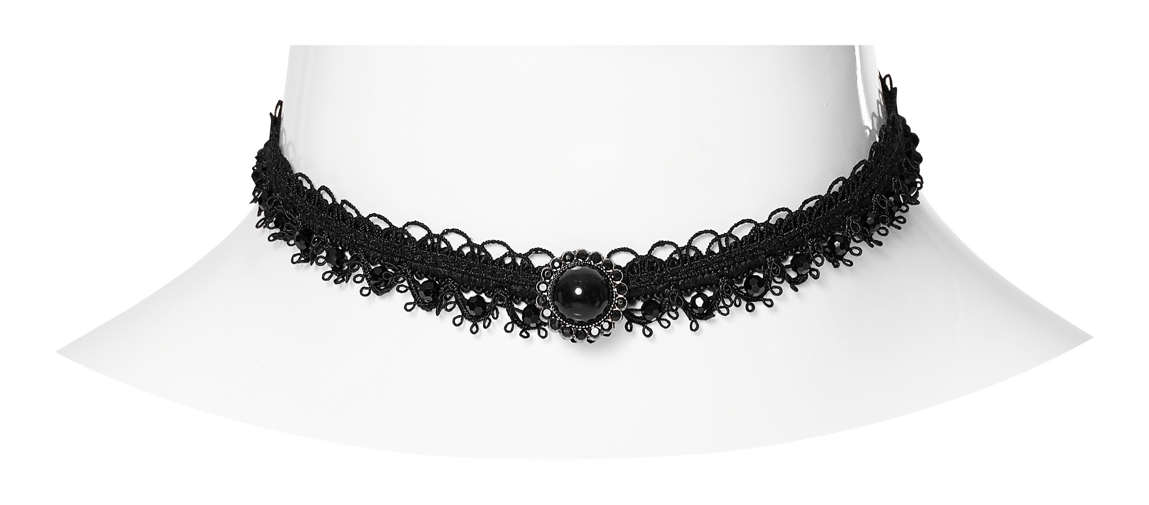 Victorian Lace Choker Necklace with Jet Black Gem - HARD'N'HEAVY