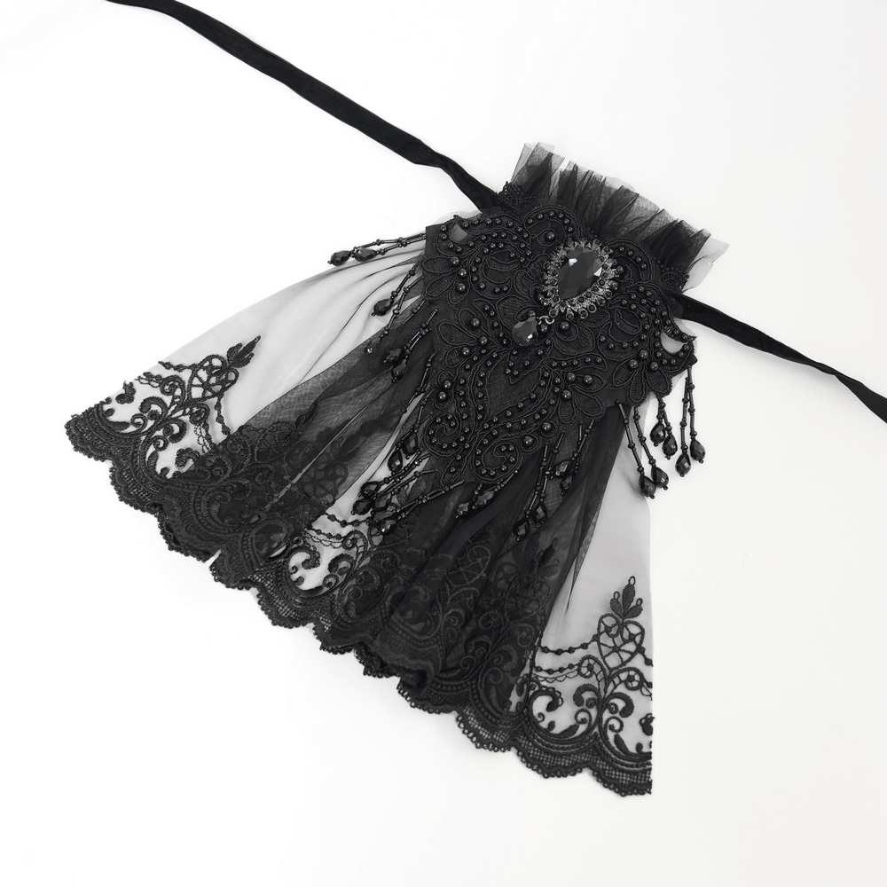 Victorian lace collar with intricate bead and embroidery detail, perfect for adding gothic elegance to any outfit.