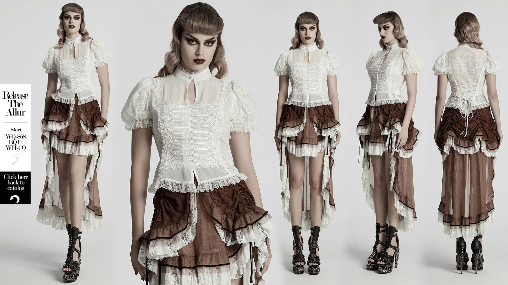 Victorian lace embroidered chiffon blouse for women, showcasing unique design and elegant details.