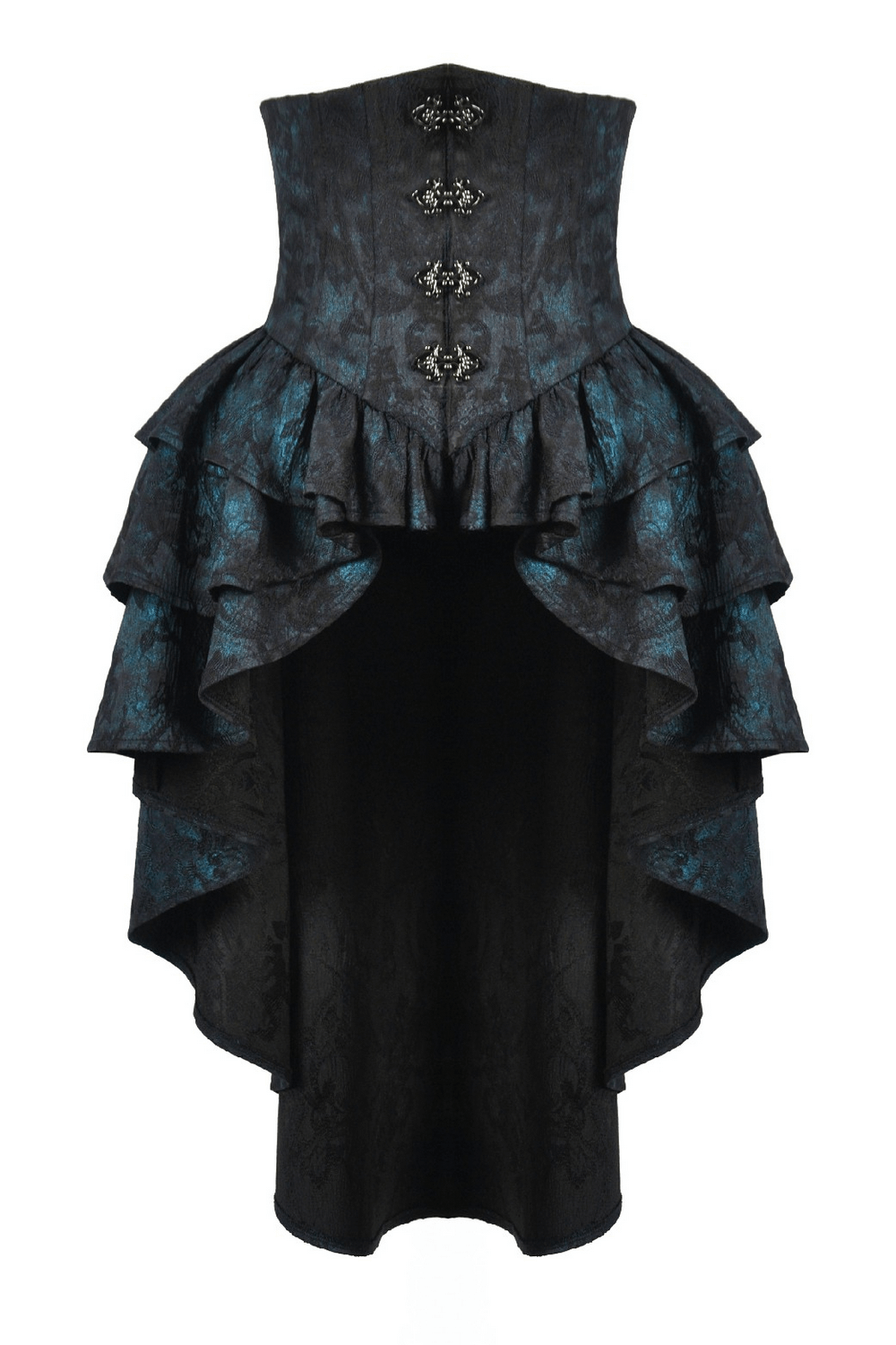 Victorian Lace Ruffle Corset Skirt with Button Closure featuring elegant lace ruffles and intricate button details.