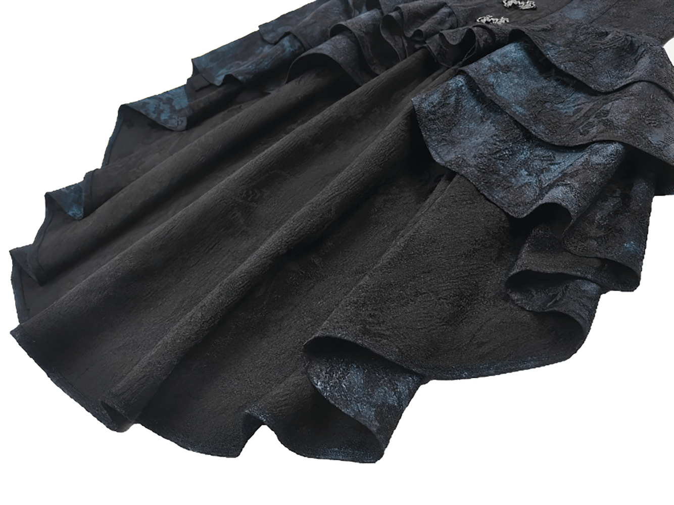 Victorian Lace Ruffle Corset Skirt with Button Closure featuring layered ruffles and intricate detailing.