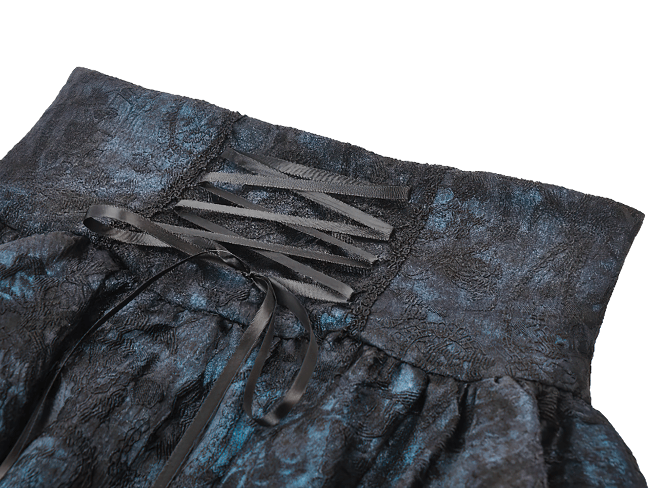 Victorian Lace Ruffle Corset Skirt with Button Closure showcasing back lacing detail and elegant fabric texture.