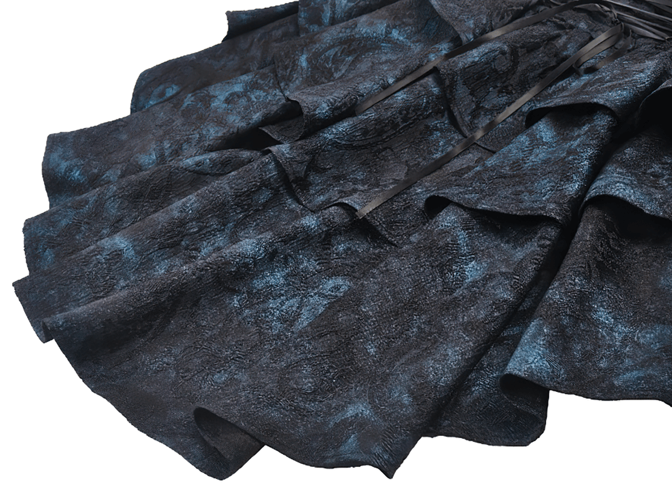 Victorian Lace Ruffle Corset Skirt with Button Closure showcasing intricate ruffles and back lacing detail.