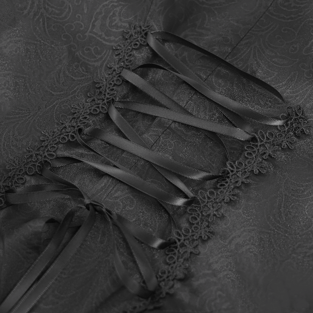 Close-up of the intricate back corset lacing on the Victorian Lace Ruffled Blouse, showcasing gothic elegance.