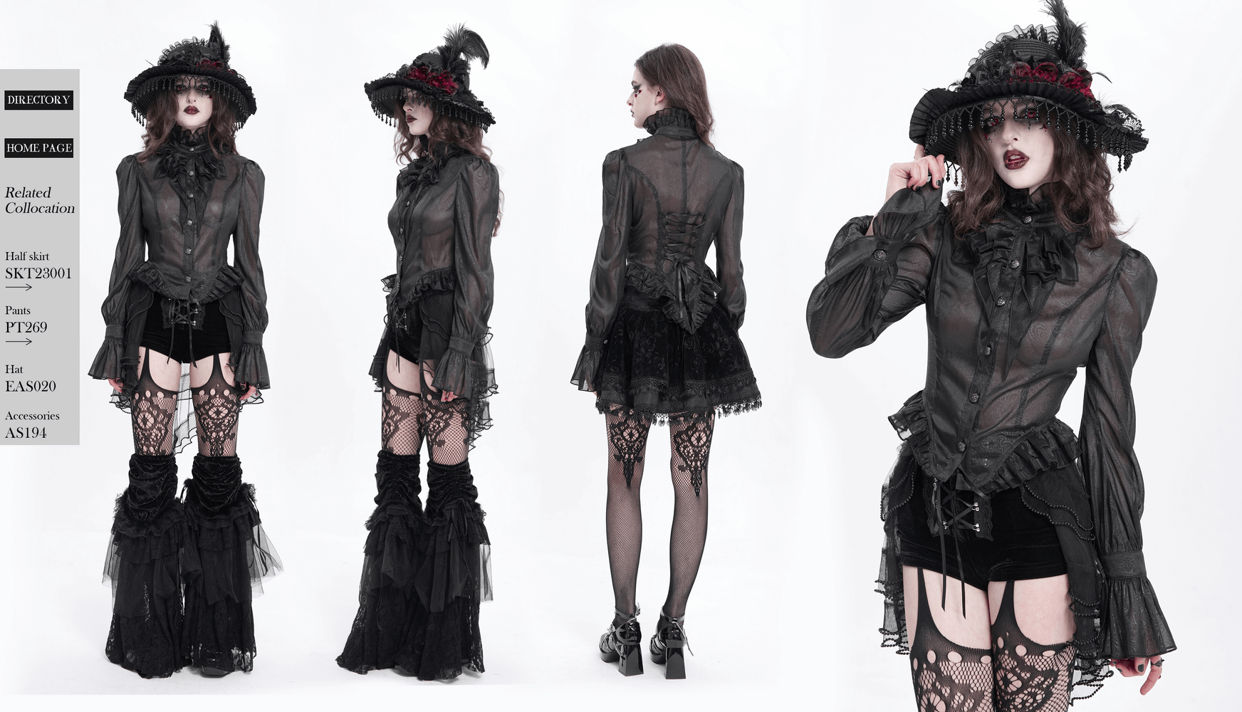 Victorian Lace Ruffled Blouse with back corset, high neck, sheer sleeves, gothic style, perfect for elegant gatherings.