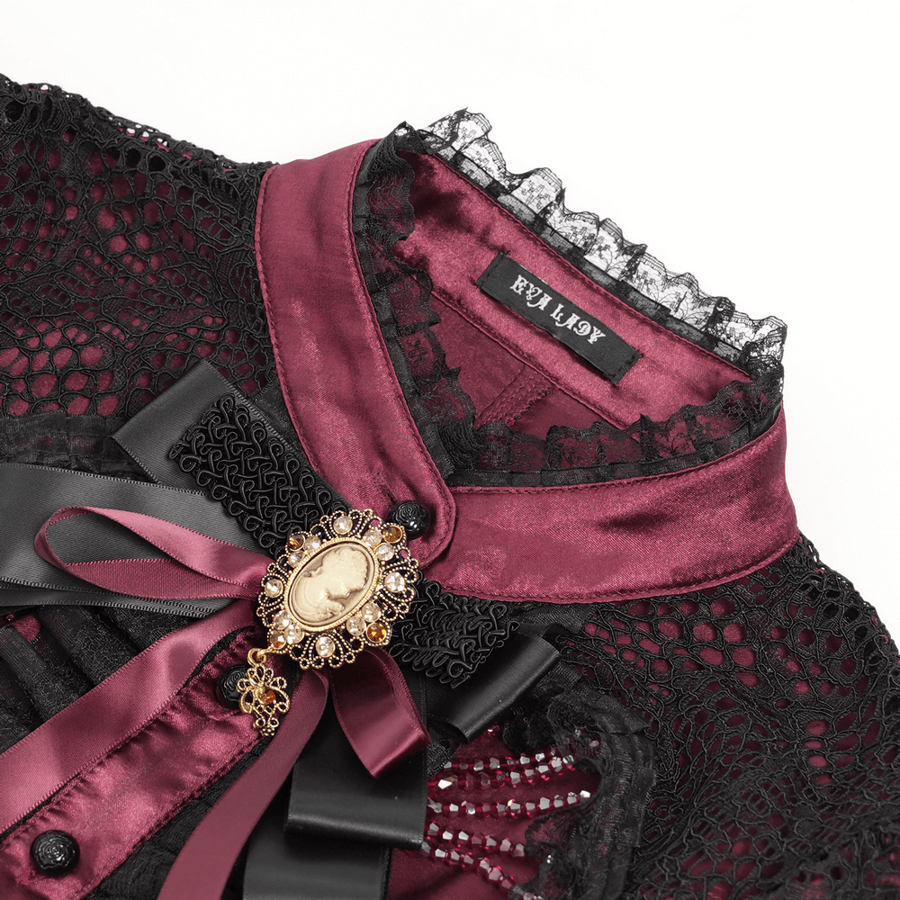 Victorian Lace Ruffled Gothic Cape with Corset Detail showcasing elegant details and rich textures.