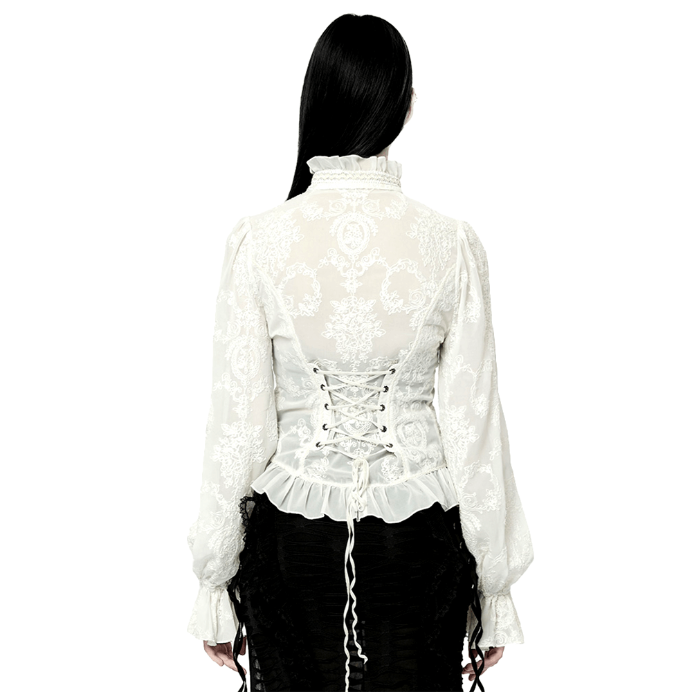 Victorian Lace-Up Back Blouse Gothic Elegance - HARD'N'HEAVY