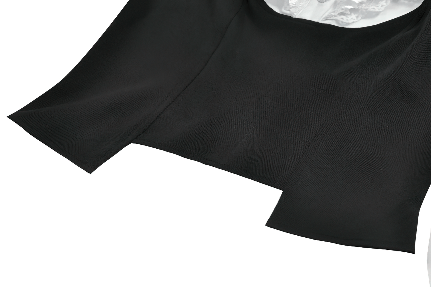 Victorian Lolita Blouse with Black Vest and Lace Ruffles showing black vest detail and fabric texture.