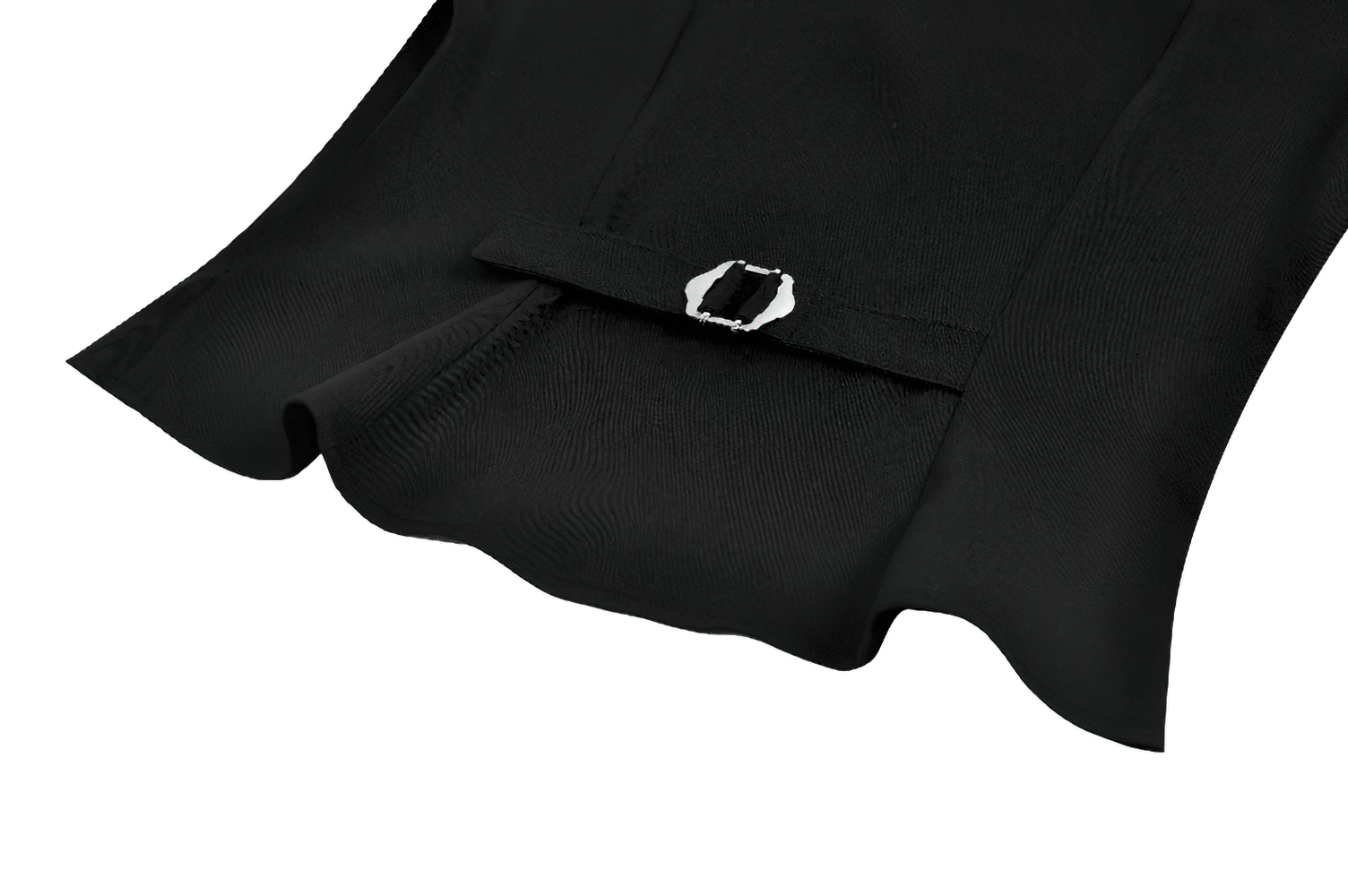 Victorian Lolita Blouse with Black Vest and Lace Ruffles close-up of fitted vest and buckle detail