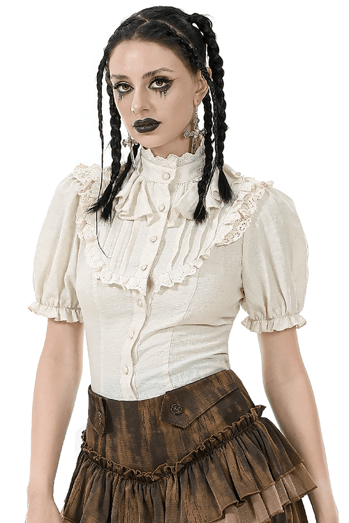 Viktorianische Bluse mit Puffärmeln, Spitzen- und Rüschendetails