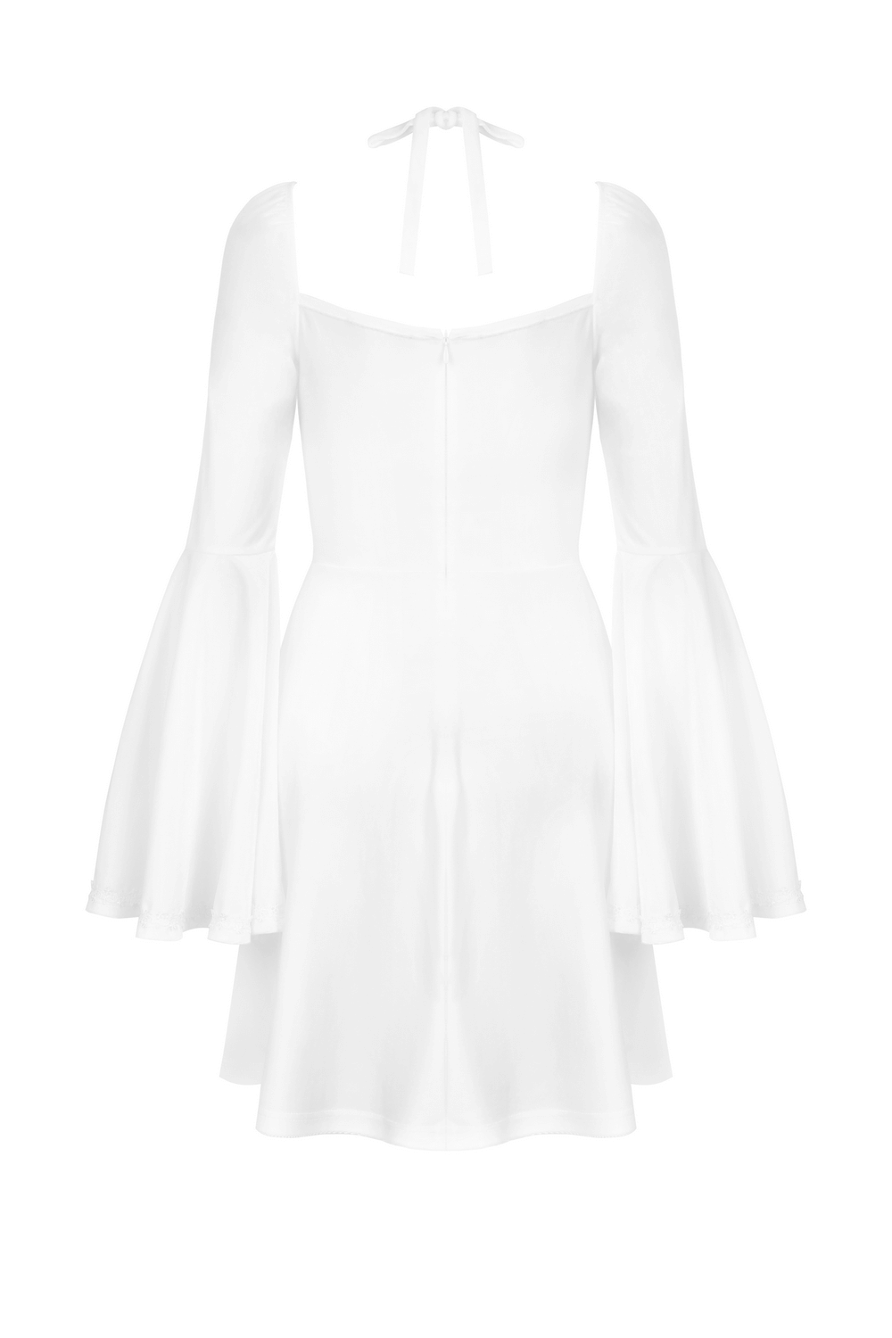 Victorian Gothic lace dress with bell sleeves and choker, elegant white velvet style for dark enchantresses.