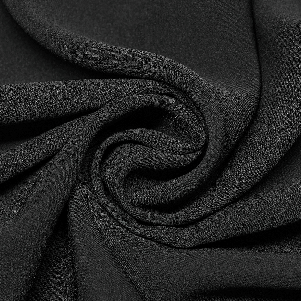 Close-up of soft black fabric showcasing a smooth, elegant texture, perfect for a gothic ruffle shirt.