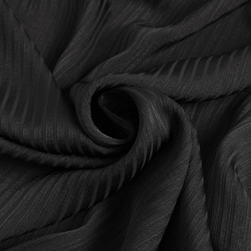 Close-up of elegant black fabric with subtle stripes, perfect for Victorian-style shirts.